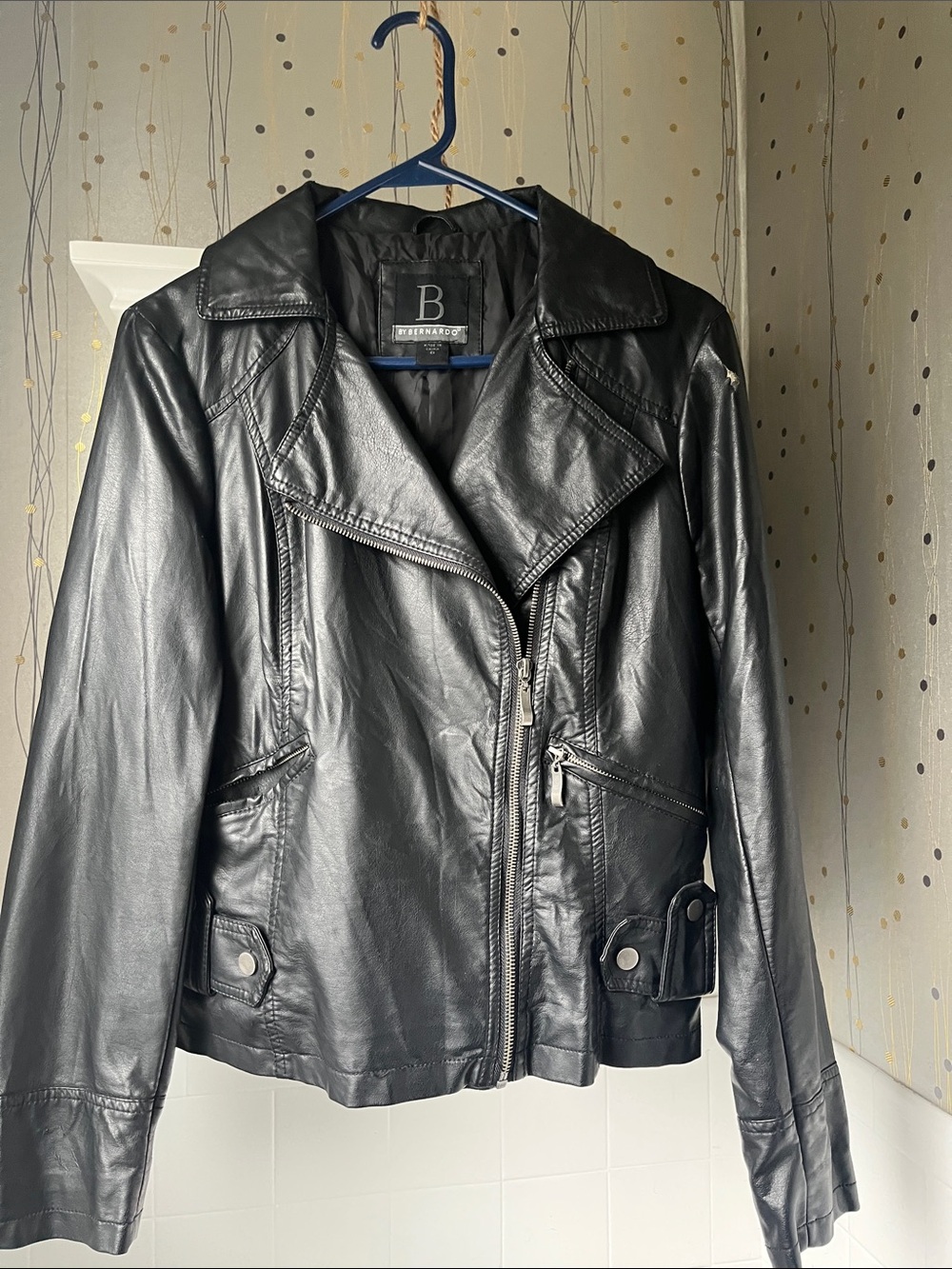 Bernardo Black Leather Moto Jacket with Asymmetric Zip